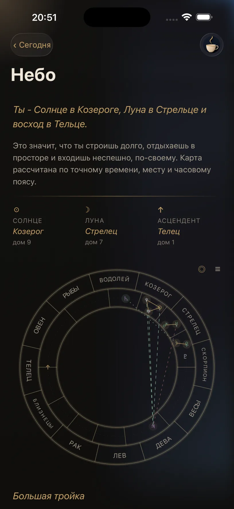 Экран «Небо»: натальная карта